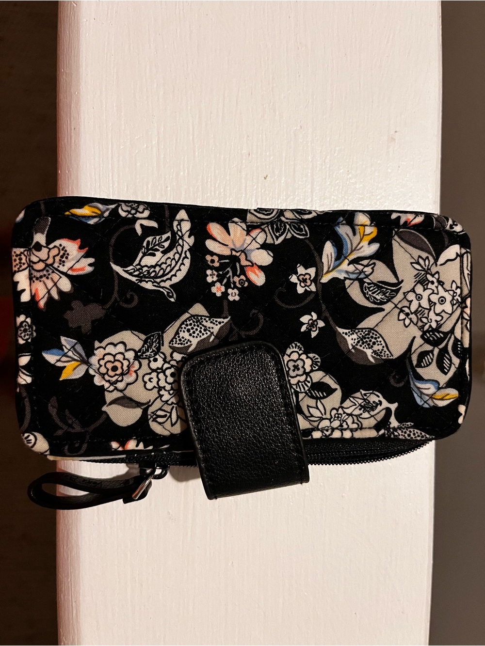 Vera Bradley Black Floral Wristlet Phone Case with Yellow & Blue Accents